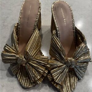Loeffler Randall Gold Pleated Bow Heels